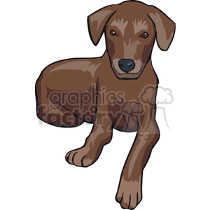 This clipart image depicts a cartoon illustration of a brown puppy sitting. The puppy has a friendly appearance with its body slightly turned, and it's looking directly at the viewer with a neutral expression.