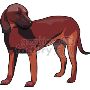 This clipart image features a stylized illustration of a brown dog standing with a slight turn towards its left. The dog has a smooth coat, long ears, and an attentive gaze. 