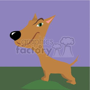 This clipart image features a stylized illustration of a dog, possibly simulating a cartoon-like chihuahua. The dog is standing on what appears to be a green surface that could represent grass, with a purple background that might indicate a wall or simply a colorful design choice for the setting.