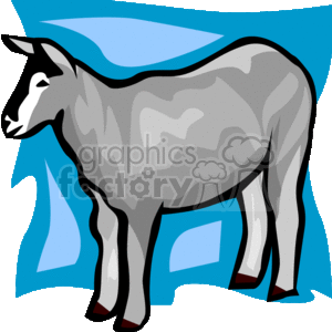 This is a stylized clipart image of a gray lamb. The lamb is standing and is depicted with dark fur and hooves against a blue background. This image does not include a