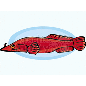 The image is a clipart illustration of a red fish with a cartoonish appearance against a simple light blue background that suggests a watery environment.