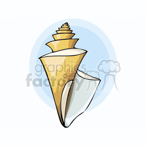 The image is a clipart illustration of a conical seashell with a spiral design, commonly found on beaches and associated with marine life.