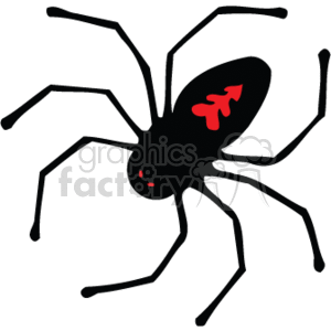 The image you've provided is a clipart representation of a black widow spider. This simplistic drawing shows a spider with a distinctive red hourglass shape on its abdomen, which is a common characteristic of the black widow. The spider has eight legs and a black body with a red mark, adhering to a style often used to symbolize or depict black widow spiders in a simplified or iconic form