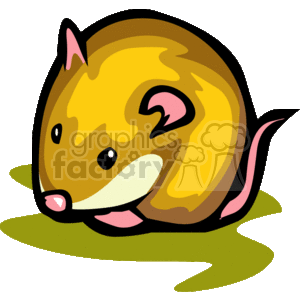 The image you've shown is a clipart illustration of a cute, stylized mouse with a round body. The mouse is depicted in golden-brown tones with a white belly, pink inner ears, a black dot for an eye, and a pink tail. It's sitting on a green surface, which could represent the ground.