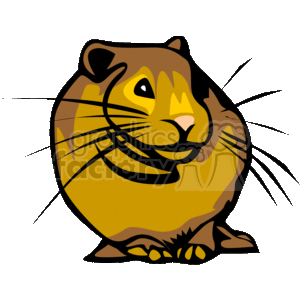 This clipart image depicts a stylized representation of a rodent, which appears to be a cartoon mouse. It features characteristics such as large ears, a rounded body, prominent whiskers, and a friendly facial expression. The color scheme consists of shades of brown with black outlines, adding to the cartoonish appearance of the mouse.