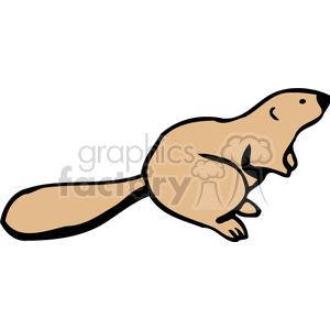This clipart image features a simplified illustration of a beaver. The beaver is depicted in profile, with its characteristic large, flat tail extending to the left and its body oriented toward the right. The animal appears to be in a sitting or standing position with its forelimbs visible, and it features a small, simple eye, rounded ears, and a general brown coloring.