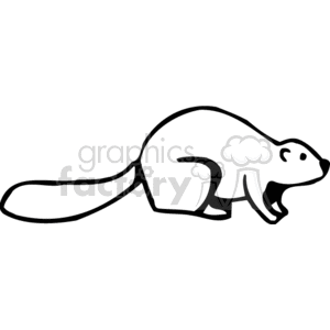The image features a simple black and white line art illustration of a beaver. The beaver has a large tail and appears to be in a standing/walking position.