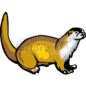 This clipart image depicts an otter, which is a semi-aquatic mammal known for its sleek body, thick fur, and proficiency in water. Otters are often associated with playful behavior and are found in various water environments, including rivers, seas, and coasts. They are part of the weasel family and are known for their ability to use tools, such as rocks, to open shells for food.