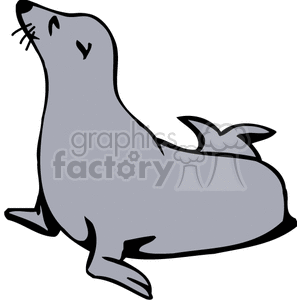 This clipart image depicts a cartoon seal. The seal is grey with a simplified and stylized design, featuring prominent whiskers and a content expression.