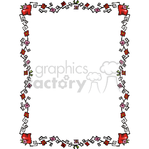 The image displays a decorative border with a repeating pattern consisting of various heart shapes and small squares. This border creates an ornamental frame that could be used for a wide range of design purposes, such as greeting cards, invitations, or other documents that require a decorative edge with a theme centered around love or affection. The center of the image is blank, providing space for text or other content.