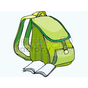 Cartoon green backpack with a book