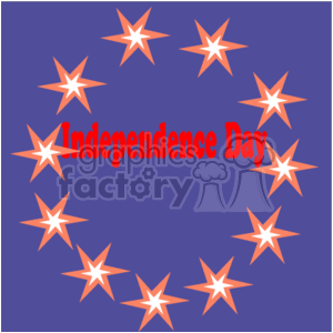 The clipart image shows a circle of red stars with a gradient effect on a blue background, encircling the words Independence Day written in a script-like font.