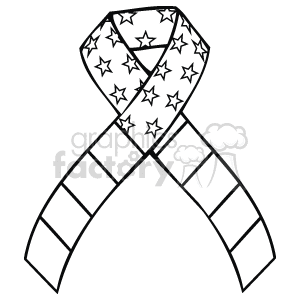 This clipart image contains a black and white illustration of a ribbon resembling the American flag. The ribbon features a pattern of stars and stripes, which is reminiscent of the United States flag often used in celebrations of Independence Day (4th of July).