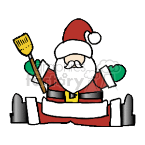 The clipart image depicts a stylized Santa Claus wearing his traditional red and white suit with a belt, gloves, and a Santa hat. He is holding a yellow spatula in one hand, suggesting he might be cooking or baking. 