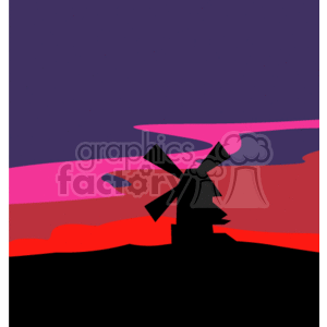 This image depicts a silhouette of a windmill set against a twilight sky with hues of purple, pink, and orange, creating a Halloween-themed atmosphere.