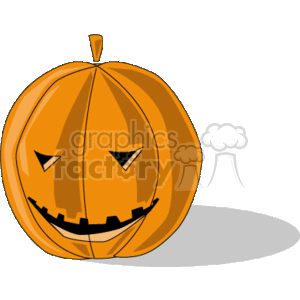 The image features a Halloween pumpkin, also known as a jack-o'-lantern. It has a carved face with triangular eyes and a smiling mouth with teeth.