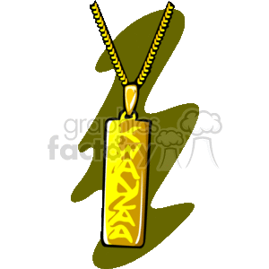 The clipart image displays a stylized representation of a gold-colored necklace with a pendant. The pendant features the word Kwanzaa in a decorative script. The necklace chain is composed of a series of interlocking links, typical of jewelry chains, and the pendant hangs from a simple loop.