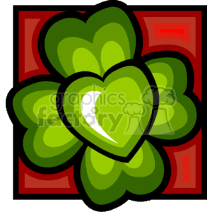 The image depicts a stylized four-leaf clover with a prominent green color scheme, set against a contrasting red and green background with abstract elements. Four-leaf clovers are widely regarded as symbols of good luck and are closely associated with St. Patrick's Day festivities.