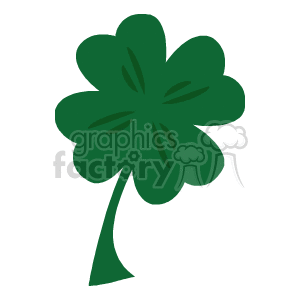The clipart image depicts a four-leaf clover, which is a symbol often associated with luck and St. Patrick's Day celebrations. The clover is dark green in color, with a single stem.