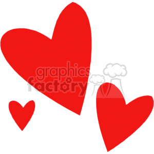 The image features three red hearts of varying sizes, with the largest at the top left and the smallest at the bottom left. The style is simplistic and flat, suitable for representing themes of love and holidays, especially Valentine's Day.