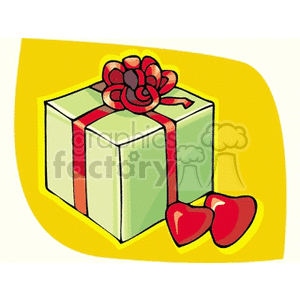A White Gift Box with a Big Red Bow and Two Hearts