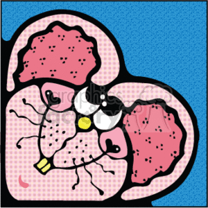 This clipart image features a stylized representation of a pink country-style mouse with a patchwork design. The mouse appears to be part of a Valentine's Day theme due to the presence of pink colors and the heart shapes that are implied by its body and ears. The mouse is shown in profile facing to the left, with details such as eyes, whiskers, and a small yellow bell or ornament around its neck.