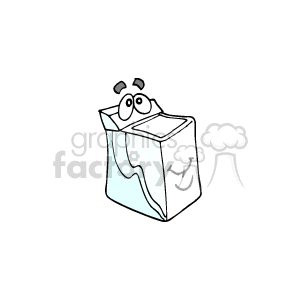 The image is a line drawing of an anthropomorphic washing machine, which appears to have a face on its lid, giving it a cartoon-like character quality. 