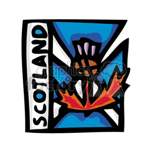 The clipart image shows a stylized depiction of the flag of Scotland. It features a Saltire, which is a diagonal cross (also known as the Saint Andrew's Cross) that extends to the edges of the flag. The cross is white on a blue background, and the graphic includes the word Scotland at the bottom, indicating the country that the flag represents.