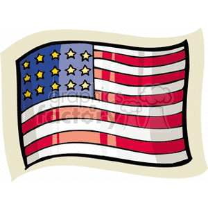 This clipart image features a stylized illustration of the flag of the United States of America, also known as the US flag or American flag. It depicts the iconic design with its stripes and stars symbolizing the states and the union. The flag appears to be waving, suggesting movement or being flown, and it's set against a neutral background with a wavy border.