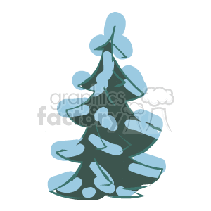 The clipart image features a stylized depiction of a tree, specifically a conifer or evergreen tree, with branches that have mounds of snow on them. It represents a tree during the winter season, typically found in a snowy forest environment.