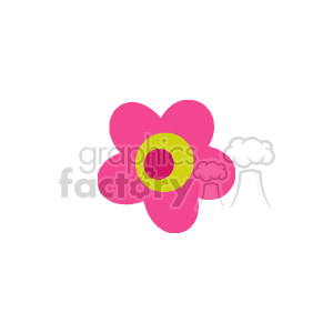 The image is a simple illustration of a stylized flower with five pink petals and a concentric yellow and green center.