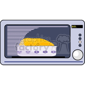 The image shows a stylized clipart representation of food cooking in a microwave oven. There is a digital timer or display on the microwave showing the number 20.