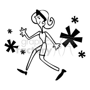 The clipart image features a stylized person in a running pose. The figure has a dynamic stance, with one arm and leg extended forward and the others extended back, indicating movement. Around them are small asterisk-like shapes that might represent motion or energy.