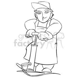 The clipart image features a person, depicted as a worker or mechanic, using a hand pump to inflate something. The worker is wearing a cap and an apron, which suggests they might be involved in some sort of manual or mechanical work.