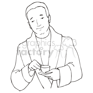 The clipart image shows a man holding a teacup. He appears to be in a relaxed pose, perhaps enjoying a cup of tea. The style of the image is a simple line drawing without color.