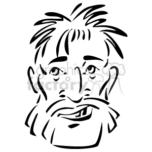 The clipart image depicts a line drawing of a person's face. The face has notable features such as spiky hair, discernible eyebrows, eyes, a nose, a mustache, and a beard. The style appears to be a simple, sketched, and somewhat quirky rendition of a face.