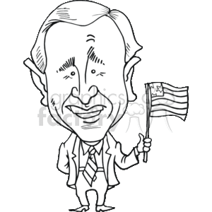 The clipart image depicts a caricature of a smiling man, presumably a portrayal of a U.S. political figure commonly known as the 43rd president. He is holding an American flag and is dressed in a suit and tie.
