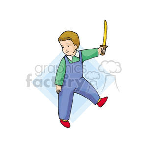 A little boy marching with a sword