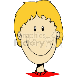 The clipart image shows a smiling boy with blonde hair wearing a red shirt. His smile is broad and happy.