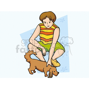 A girl petting a dog
