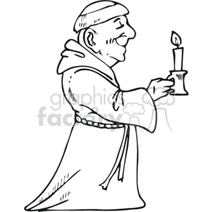 The clipart image features a monk holding a candle. The monk is depicted in profile, wearing traditional monastic attire which includes a hooded robe and a belt. There is a visible flame on the candle, and the monk appears reverent or contemplative.