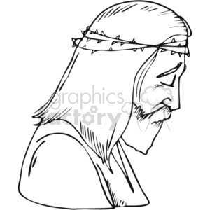 The clipart image depicts a side profile of a figure often associated with Jesus Christ in Christian iconography. The figure has long hair, a beard, and is shown wearing a crown of thorns on the head, which is a symbol of the Passion of Jesus Christ in Christian tradition.