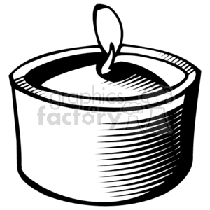The image depicts a simple clipart of a lit candle. The candle appears to be a votive or tealight style, characterized by its cylindrical shape and a flame visible at the top. The candle is likely made of wax, which is standard for such items, and it sits within a container, which might be metallic or plastic, often used to hold such candles.
