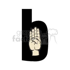 This clipart image features the hand sign for the letter b from a sign language alphabet. The hand is shown with the palm facing to the left, fingers extended upward and the thumb crossing over the palm.