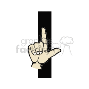 The clipart image depicts a single hand making a sign with the index finger extended upward and the thumb extended outwards, which represents the letter 'L' in American Sign Language (ASL).