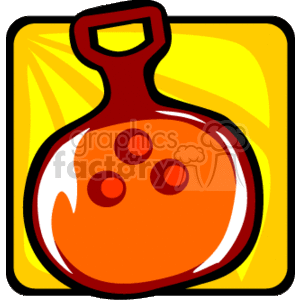 This clipart image depicts a red shuffleboard puck with a black handle and four circular dimples, indicating its surface design. The puck is highlighted against a vibrant yellow square background that creates a radiant effect.