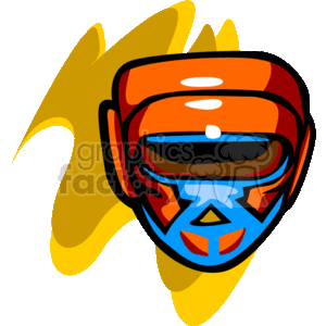 The clipart image depicts a stylized rendition of a boxing helmet, typically worn for head protection during boxing training or matches. The helmet appears colorful and is shown with a protective face grill and padded cushioning.