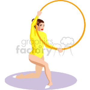 The image is a clipart illustration of a female gymnast performing with a hoop. She is depicted in a dynamic pose, wearing a leotard, and appears to be engaged in a rhythmic gymnastics routine.