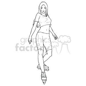 The clipart image features a female figure engaged in rollerblading. She is wearing rollerblades and sports attire suitable for the activity. Her posture suggests movement and balance, which are essential for rollerblading.
