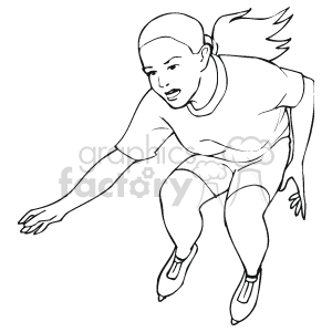 The image is a black and white clipart illustration that depicts a person rollerblading. The individual is shown in a dynamic pose with one arm extended forward and the other to the side for balance. They appear to be in motion, enjoying the activity of rollerblading.